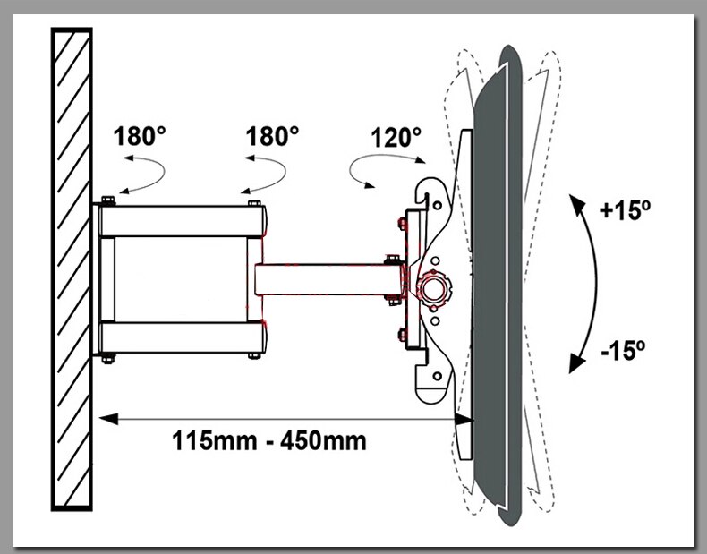 26-55" Heavy Duty Wall Corner TV Mount Flexible Full Motion Swing Arm Bracket