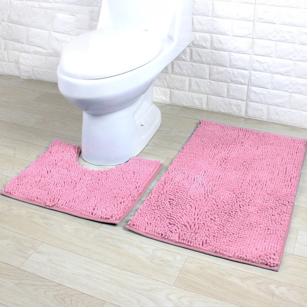 2 stuks - slip badmat badkamer tapijt tapijt set flanellen keuken badmat tapijt badkamer toilet mat wasbaar toilet tapijt: Roze
