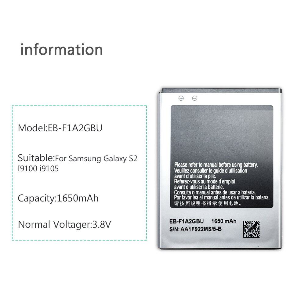 Vervangende Mobiele Telefoon Batterij Voor Galaxy S2 I9100 I9050 B9062 I9108 I9103 I777 Echt Batteria EB-F1A2GBU 1650Mah + Track geen