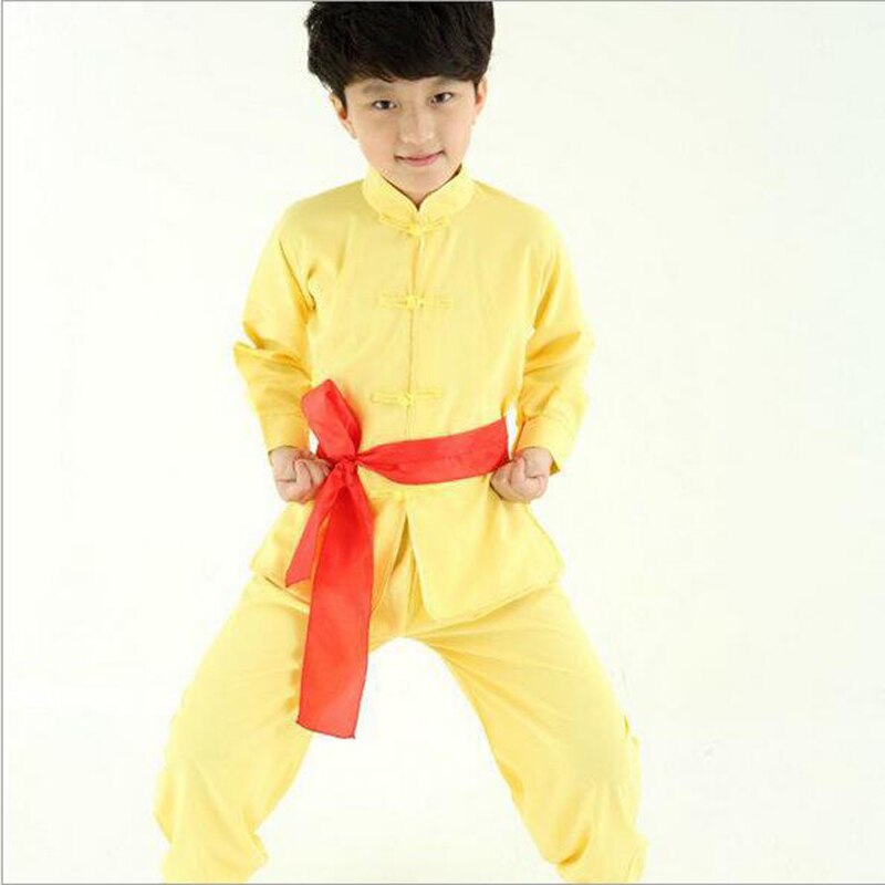 Kinderen kid blauw geel Taekwondo Dobok Wushu Kostuum Kimono Judo kleding Chinese Kung Fu Pak Tai Chi Martial Art Uniform