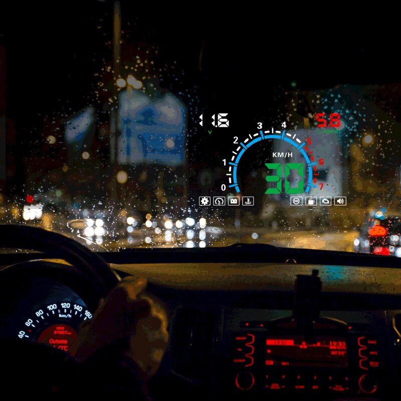 E350 5.8 auto head-up display windsn projector obd 2 auto rijgegevens snelheidswaarschuwing mph brandstofsnelheid