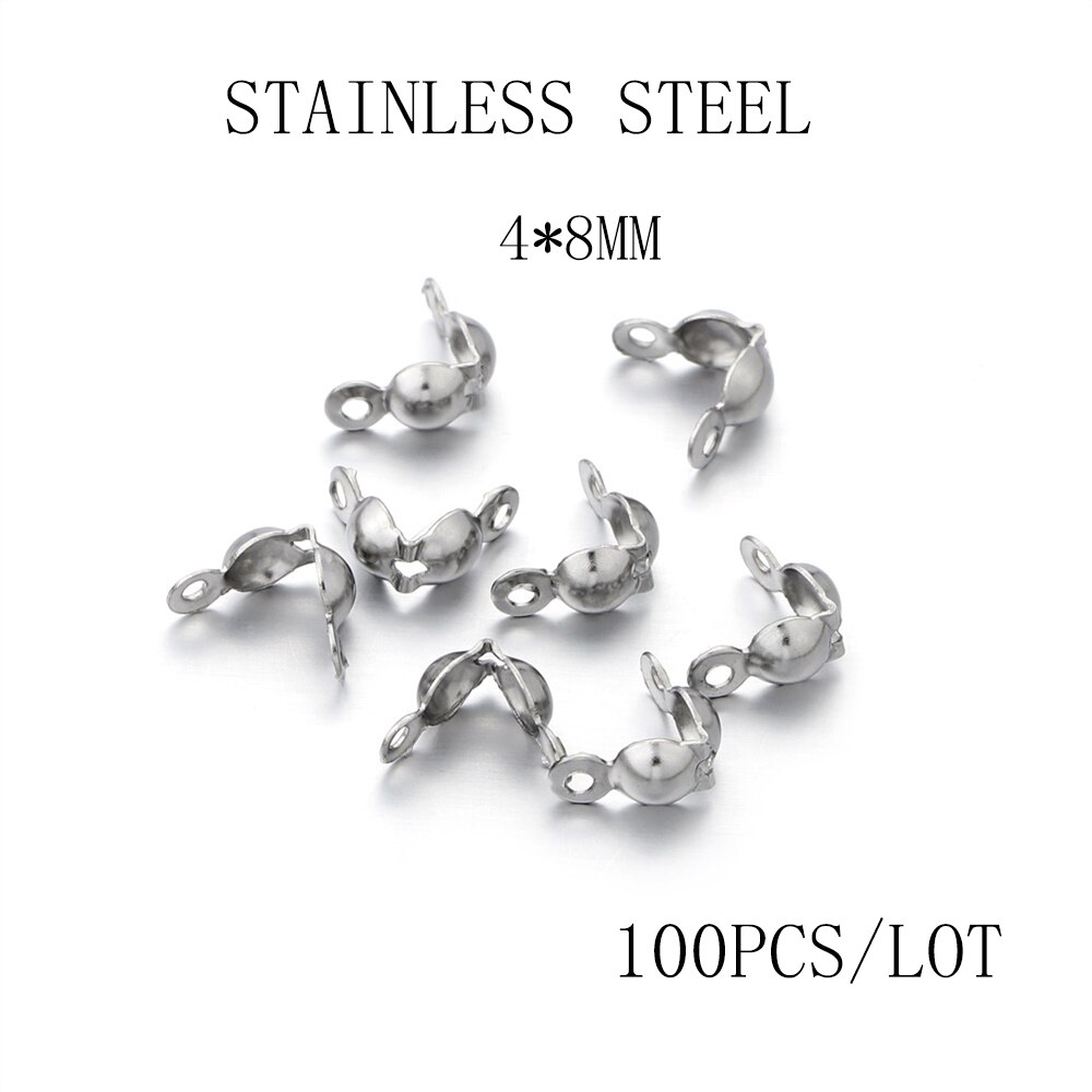 Connecteurs de chaîne à billes 4x7mm, fermoirs, pointe de perle, coquille de palourde pour bricolage, collier, Bracelets, accessoires de fabrication de bijoux, 100 – 1200 pièces/lot: Stainless steel  3