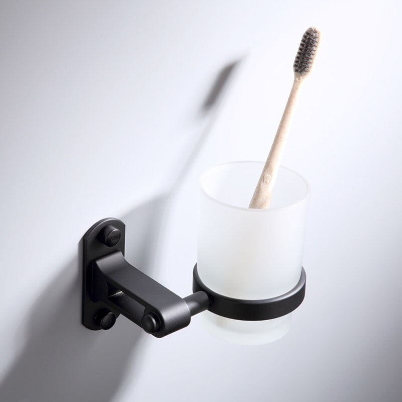 Porte-gobelet simple noir porte-gobelets mural verre porte-Brosse à dents salle de bain Support pour tasses étagère Support Brosse A Dent: Default Title