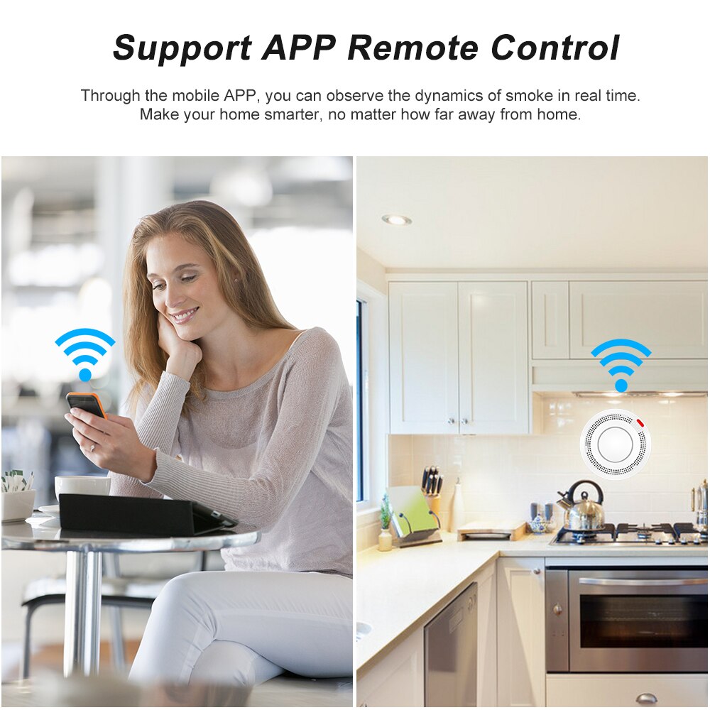 Wifi røgalarm smart brandalarm sensor trådløst sikkerhedssystem app kontrol smart hjem til hjemmet køkken/butik/hotel/fabrik