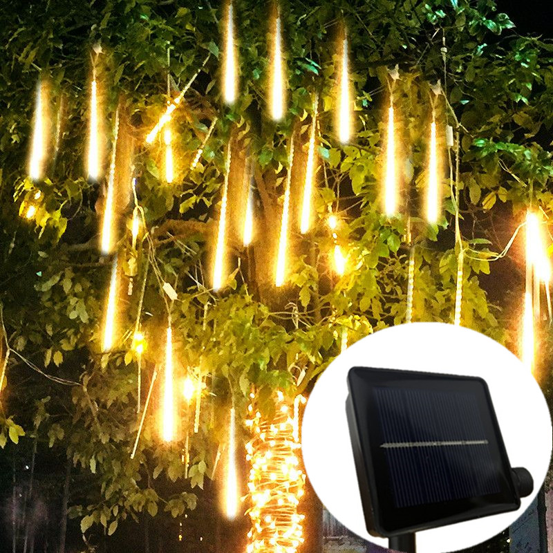Guirlande lumineuse Led, décoration extérieure de noël pour arbre de jardin, 8 tubes 30/50cm, pluie de météores solaire, lumière féerique de: blanc chaud / 0-5W