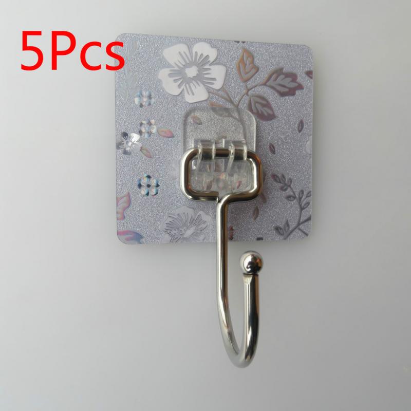 5Pcs Roestvrij Staal Grote Haken Non-marking Stickers Punch-Gratis Haak Sterke Haak Mulifunctional Haak Keuken badkamer Haak: 5Pcs 04