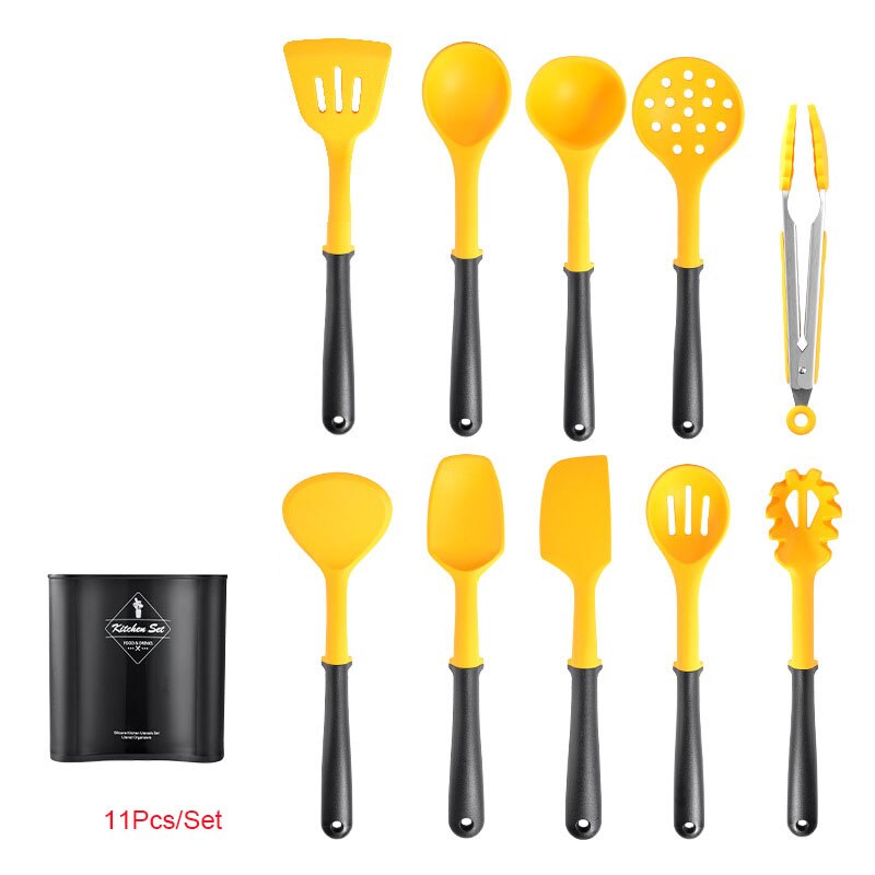 Silicone Cooking Kitchen Utensils Set Heat Resistant On-Stick Spatula Shovel Cookware Cooking Tools Baking Gadgets Accessories: E 11Pcs