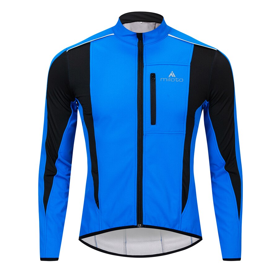 Black Windproof Cycling Jacket Men Winter Thermal Fleece Windbreaker Warm Mountain Bike Jackets Waterproof Reflective Coat: Blue / XL