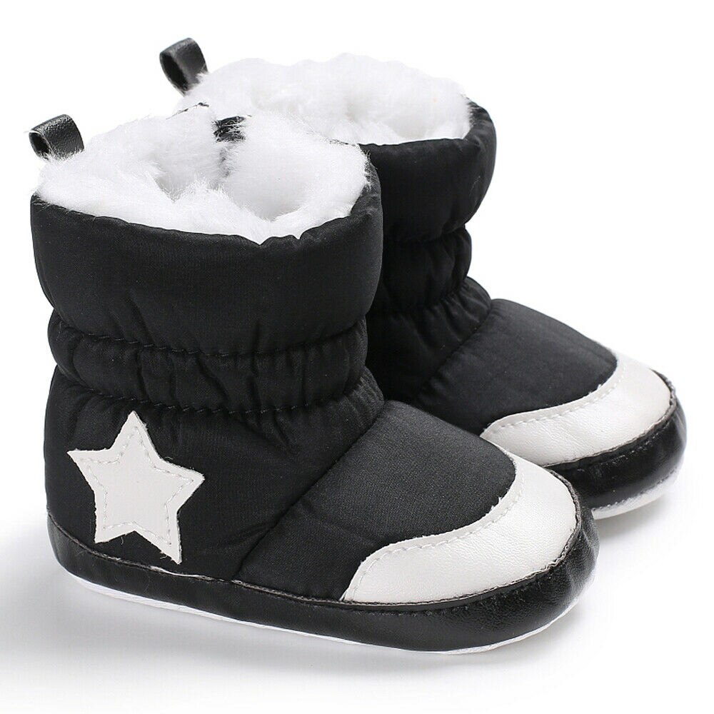 unisexe enfants chaussures d'hiver -né bébé filles garçon bottes infantile enfant en bas âge étoile imprimé Snowfield fourrure bottes de neige 0-18mois: Black / 13-18 mois