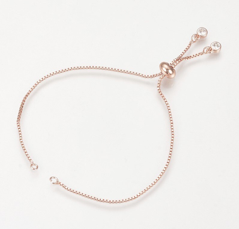 5 stk justerbare 24cm runde messing skyder armbånd langtidsholdbare forgyldte charm link armbånd til fremstilling af gør-det-selv-smykker til kvinder: Rose guld