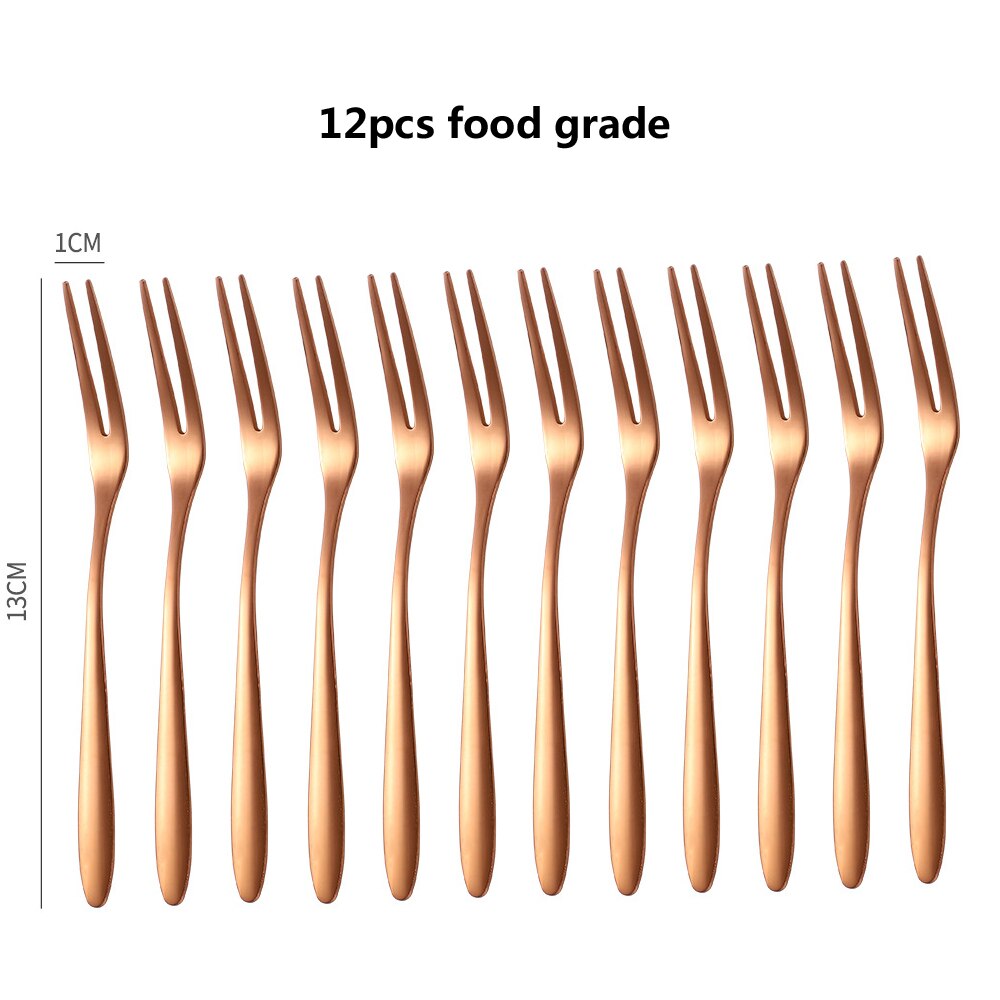 6/12 stücke Edelstahl Zwei-zinken Gabel Obst Gabel set Geschirr Mehrere Verwenden Snack Kuchen Dessert Gabeln Cafeteria Hause besteck: rose gold 12pcs