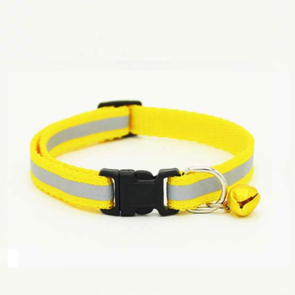 Pet Cat Dog Collar Nylon Strap Bell Reflective Collar Adjustable Collar Dog Puppy Necklace Pet Cat Safe Leash Accessories: Yellow