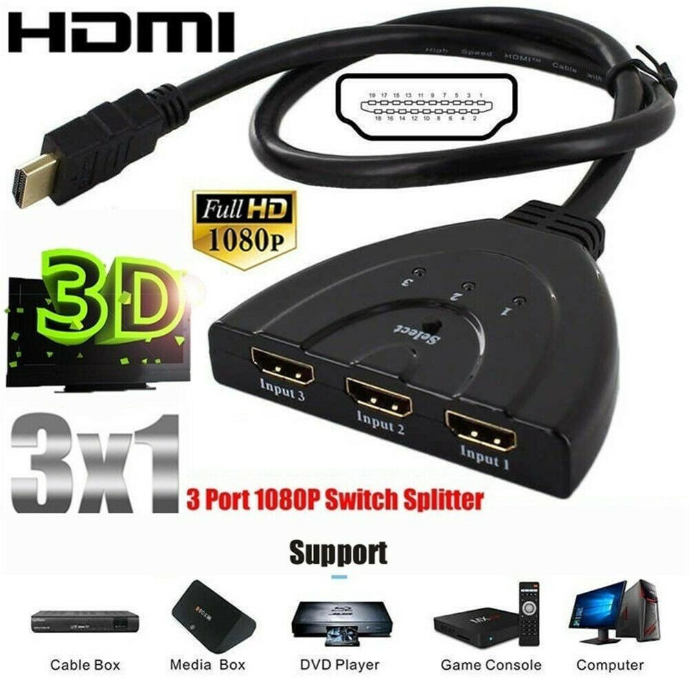 3 Port HDMI Splitter Cable Auto Switcher Adapter 1080P for LCD HDTV PS3 XBOX