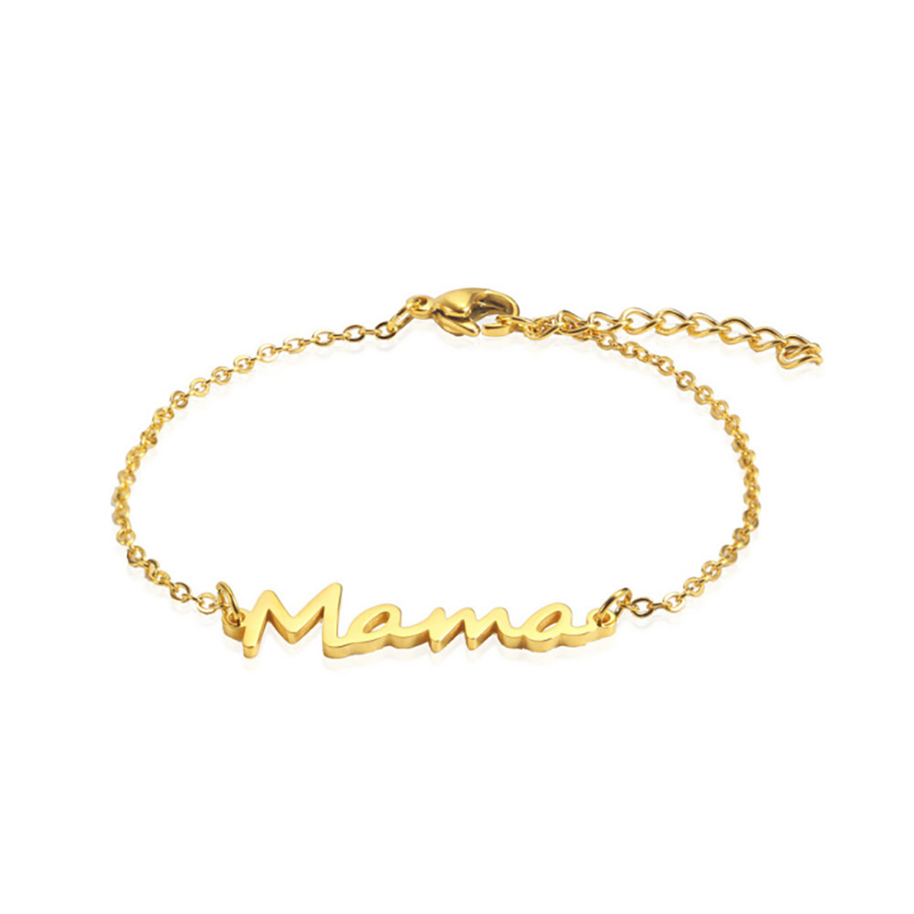 Skyrim-pulsera con dije de letra mamá para hombre y mujer, pulseras de cadena de cuentas de doble capa de acero inoxidable, joyería de , para el día de la madre: Rosa