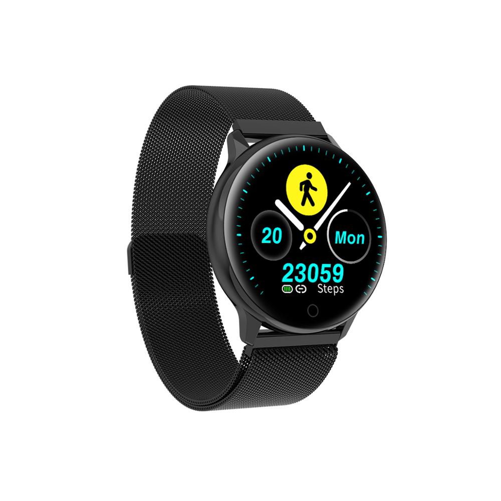 Smart ur kvinder mænd smartwatch til apple ios android electronics smart fitness tracker med silikone rem sportsure: Milanesisk sort