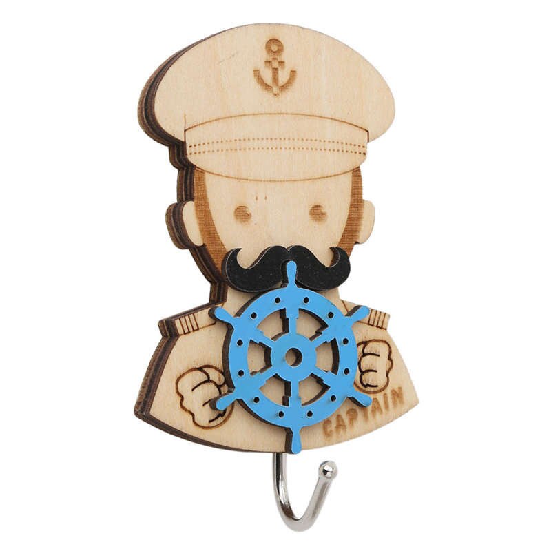 Wooden Cartoon Door Non-Marking Adhesive Hook Strong Load-Bearing Wall Adhesive Three-Dimensional Removable Hook: captain