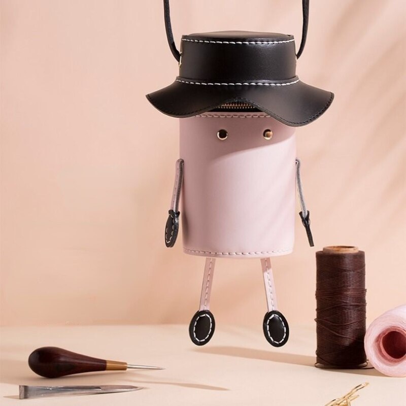 Ledernähset, lederhandwerkswerkzeuge, damen-schultertaschen, Karikatur-nähzubehör, handgefertigt, freund: Rosa