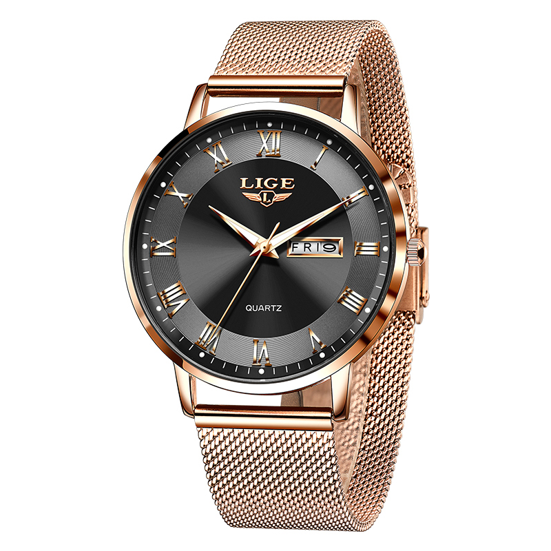 LUIK Top Merken Luxe Horloges Voor Mannen Casual Quartz Horloges Waterdicht Lichtgevende Datum Week Heren Horloge Reloj Hombre: Rose