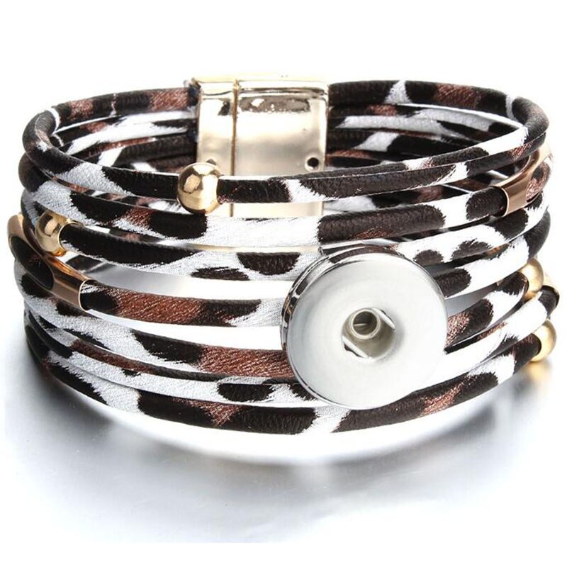 Snap fastener jewelry, 18mm snap fastener bracelets, punk multilayer leather leopard print, magnetic buckle bracelet, bracelet snaps jewelry: 2