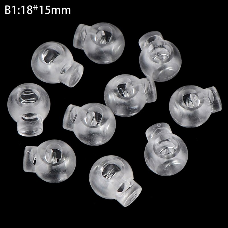 10pcs Transparent Clear Cord Lock Plastic Stopper Cord Ends Toggles Clip Buckle Frost Shoelace Sportswear DIY Bag Accessories: B1