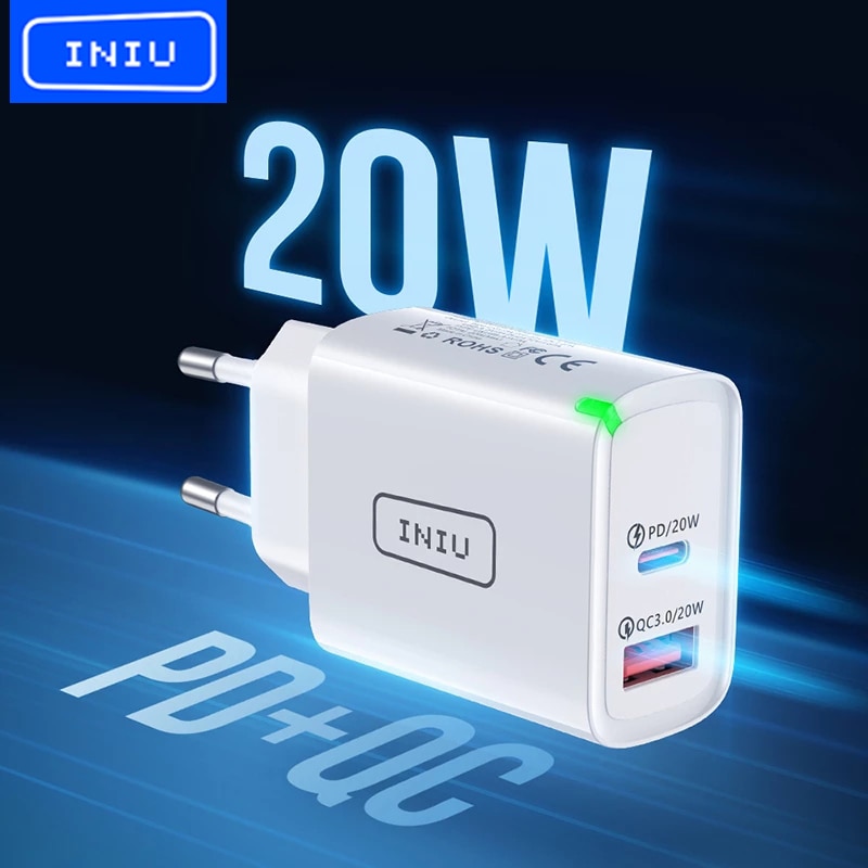 Iniu Led Usb Type C Lader 20W Pd 3.0 QC4.0 Snel Opladen Telefoon Oplader Voor Iphone 13 12 11 pro Max Samsung S21 Huawei Xiaomi