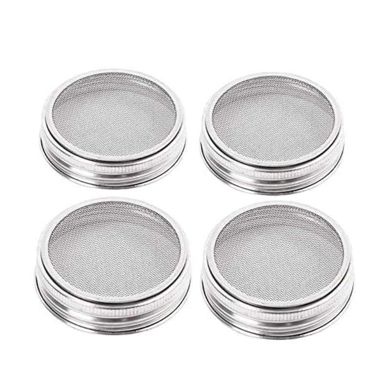 Tapas de germinador de semillas, cubierta de malla de filtro de acero inoxidable 304, colador de pantalla para frascos de enlatado de boca ancha, 4 unids/set por juego