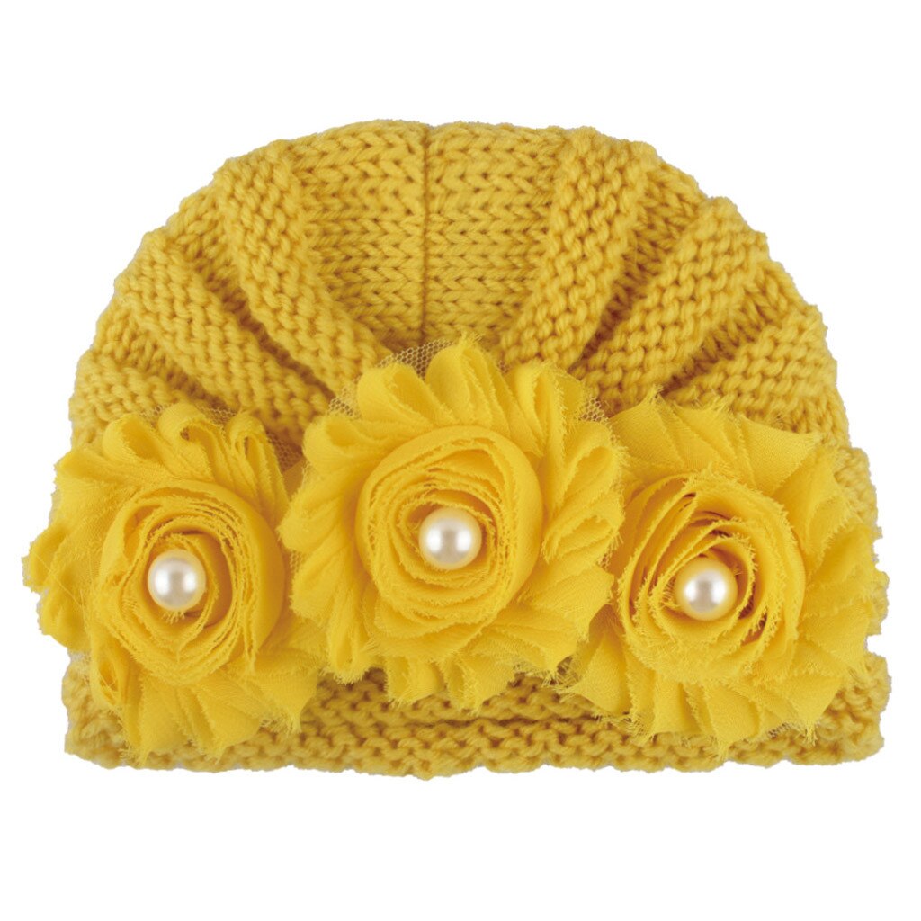 Grote Bloem Gebreide Baby Meisje Hoed Herfst Winter Warm Kids Baby Winter Hoed Effen Kleur Kindje Beanie Bonnet Enfant Kind hoed # P30: F
