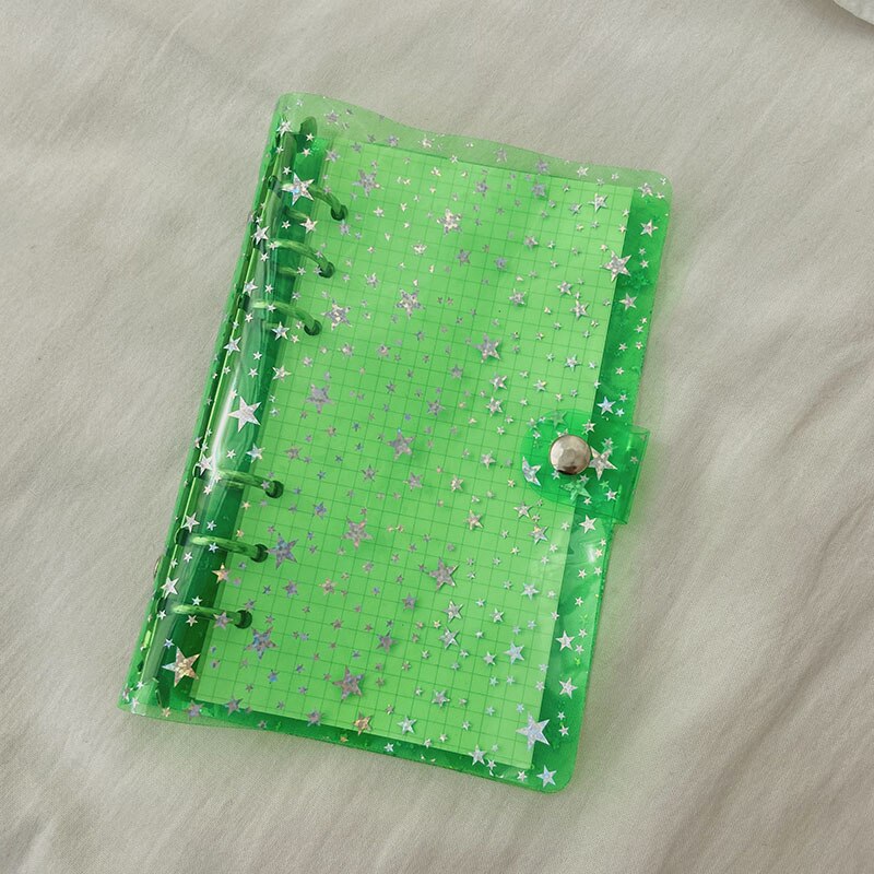 A6 glitter notesbog 6 ringe ringbind løst blad gennemsigtig mappe planlægger kawaii papirvarer journal notesbog kontorartikler: Grøn stjerne