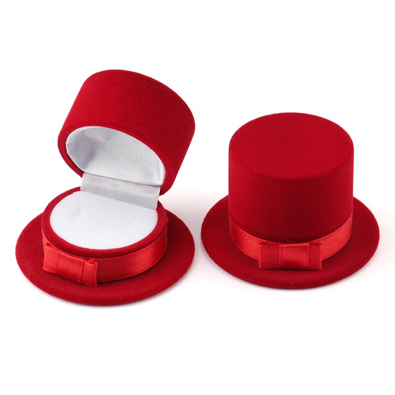 1 Stuk Rood/Zwart Top Hoed Sieraden Doos Fluwelen Wedding Ring Box Ketting Display Box Container Case Voor sieraden Verpakking: Red