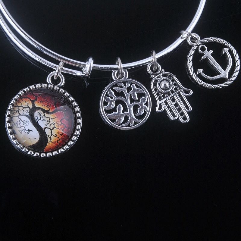 18 Styles Cabochon Dome Tree of Life charms Bracelet Adjustable Expandable Wire Bangles for Women Fine Jewelry B013: 14