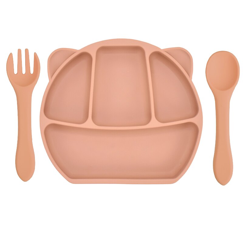 Baby Feeding Plate Food Grade Silicone Animal Type Suction Baby Plate BPA Free Waterproof Kid Tableware Plate Children Dishes: 1set Orange