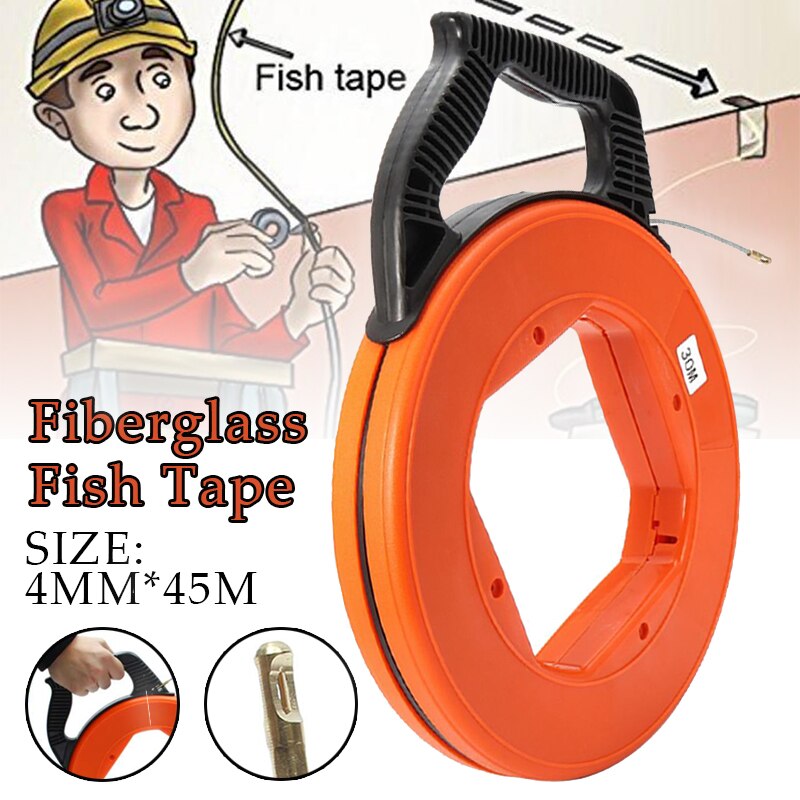 Fiberglass Cable Puller Diameter 4.0mm 30/45 Meter Flexible Glider Swivel Fish Tape Portable Reel Conduit Duct Wire Pulling Tool