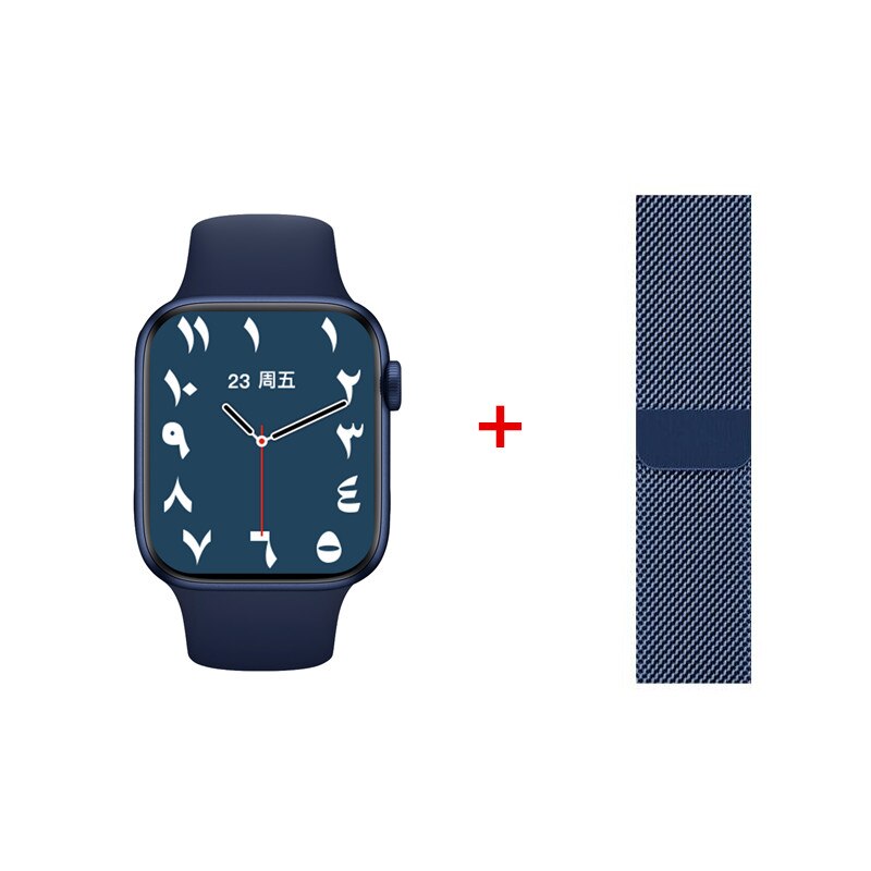 Original IWO AK76 Smart Uhr PK W26 Frauen Männer Spiele SmartWatch Bluetooth Anruf Herz Rate 1,75 Zoll Remote Kamera Für android IOS: blue add steel