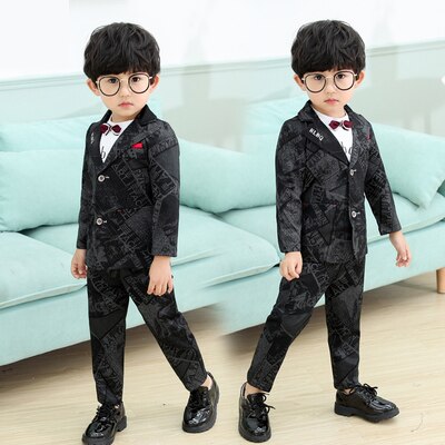 Little Boys Suits 3 Pcs Children's Formal Suit Coat + Pants + Shirt Baby Kids Casual Dress Clothes P169: black / 4T