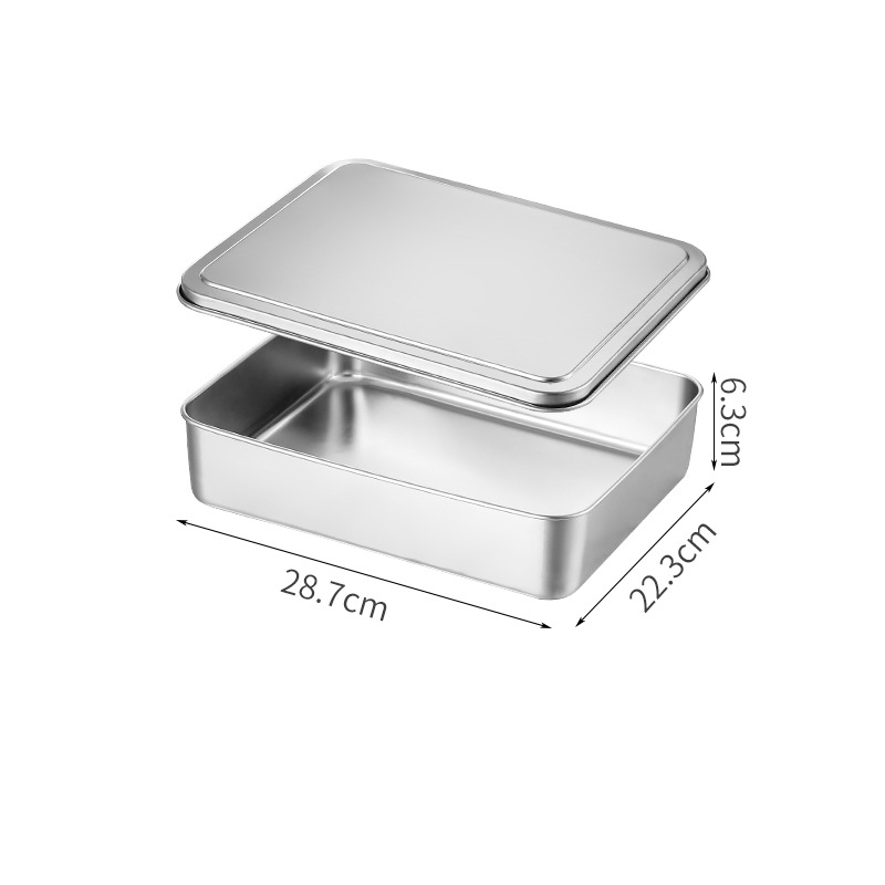 Rectangular Serving Storage Trays Stainless Steel Tiramisu Tray with Lid Deepen Cake Baking Pan Food Plate Kitchen Utensils: WHITE