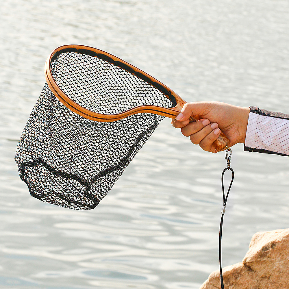 Fishing Landing Net with Elastic Lanyard Fly Fishing Net Fishing Catch and Release Net Fishing Tool Accessories