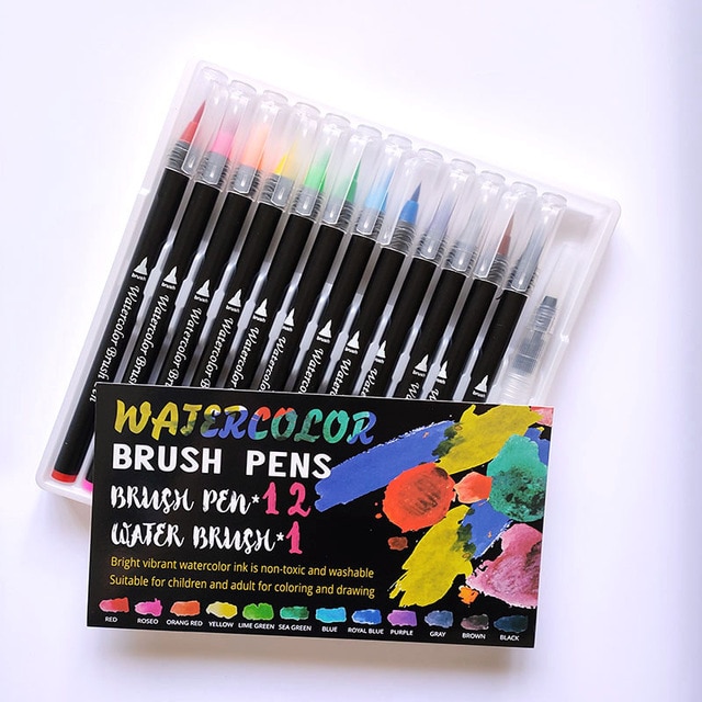 12-72 Colors Watercolor Brush Pen Art Marker Felt Painter Calligraphy School Art Supplies Lettering Coloring Pens Set For Manga: 12 Colors