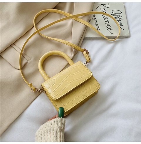 Damenhandtasche aus pu-leder, umhängetasche aus krokodilleder mit kette, Mini-quadrattasche: Gelb