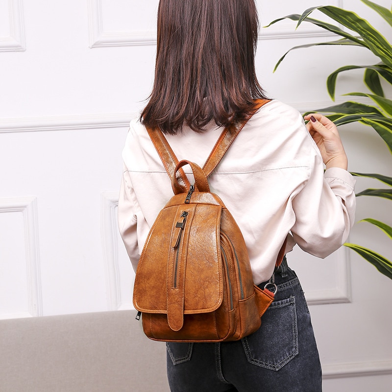 Vintage Women Backpack for Ladies Travel Back Bag Chest Shoulder Bag Good Oil Wax PU Leather Female Backbag Mochila