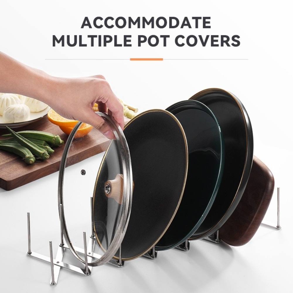 Pot Lid Rack Pan Lid Organizer Retractable Stainless Steel Dish Bowl Storage Holder Tableware Storage Shelf Kitchen Gadgets