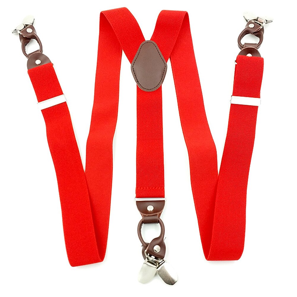 Tirantes elásticos portátiles Vintage Casual Across accesorios aleación y cuero para hombre: red