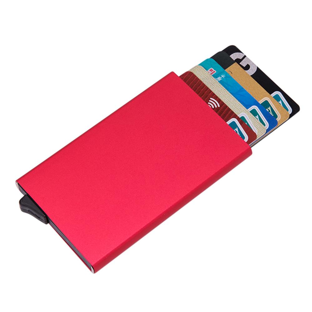 Hoogwaardige Aluminiumoxide Effen Kleur Automatische Pop-Up Anti-Diefstal Bankkaart doos Waterdichte ID Card Wallet glanzende Metalen Kaarthouder Doos $ D: Red