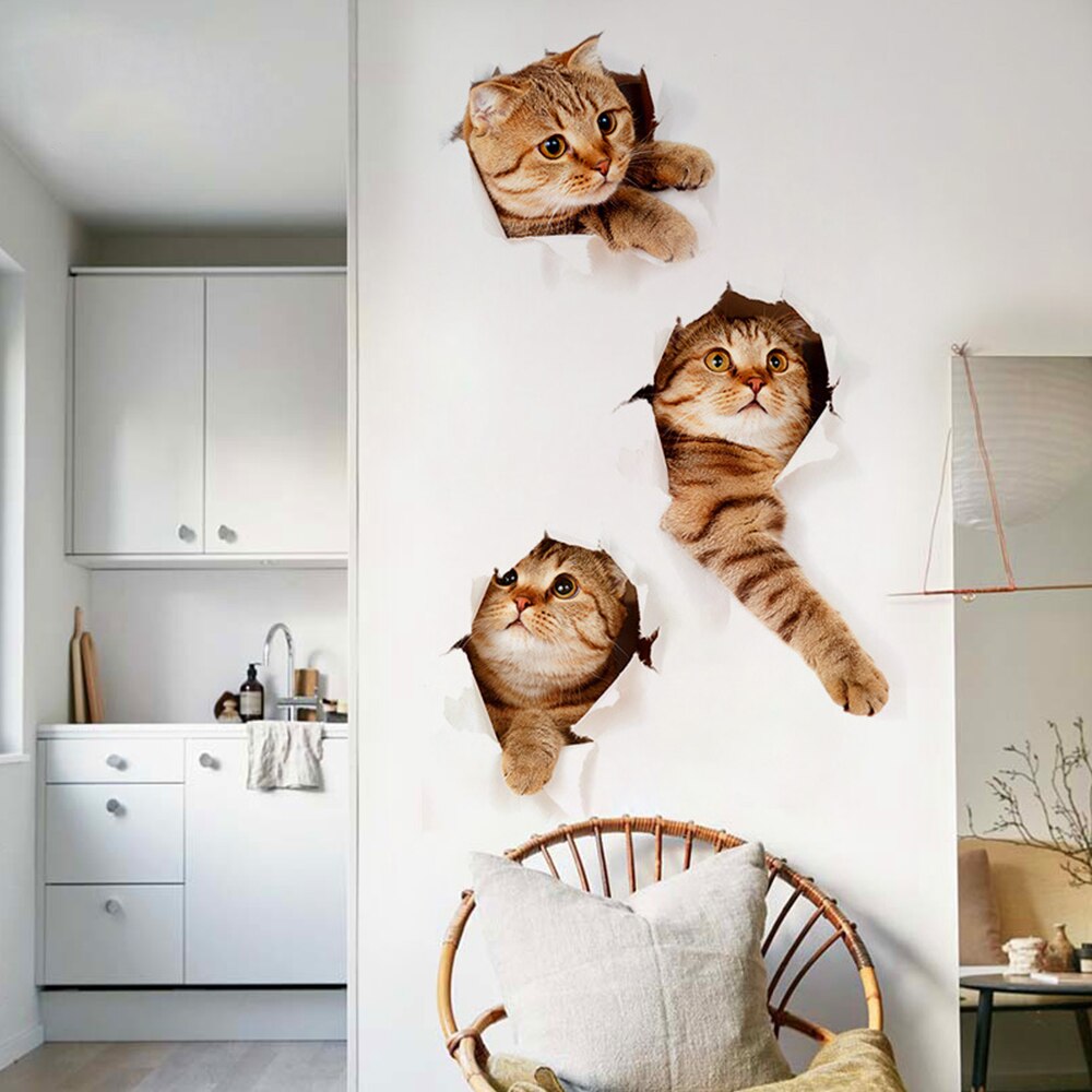 3D Sticker Wall Sticker Simulation Cat Sticker Mural Tile Glass Wallpaper Bedroom living room Decorations