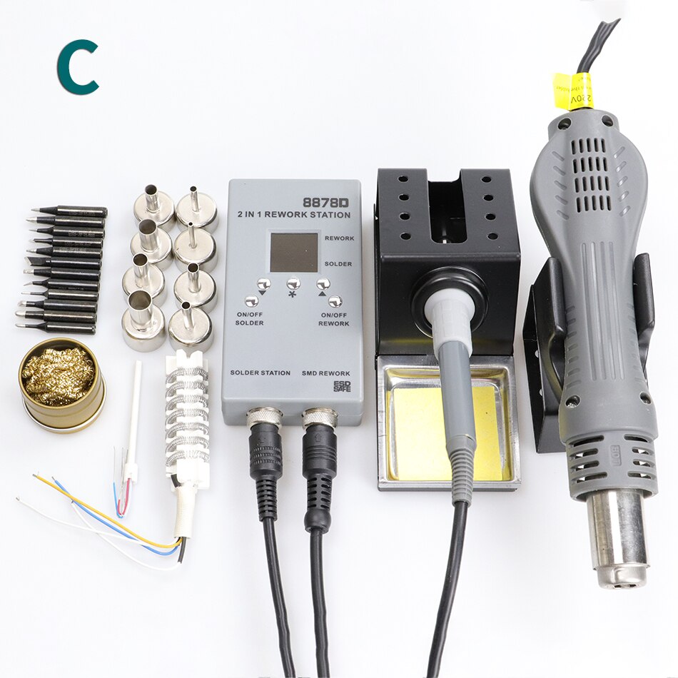8878D portable desoldering station 2 in 1 air rework station, LED intelligent digital display thermostat soldering iron: C