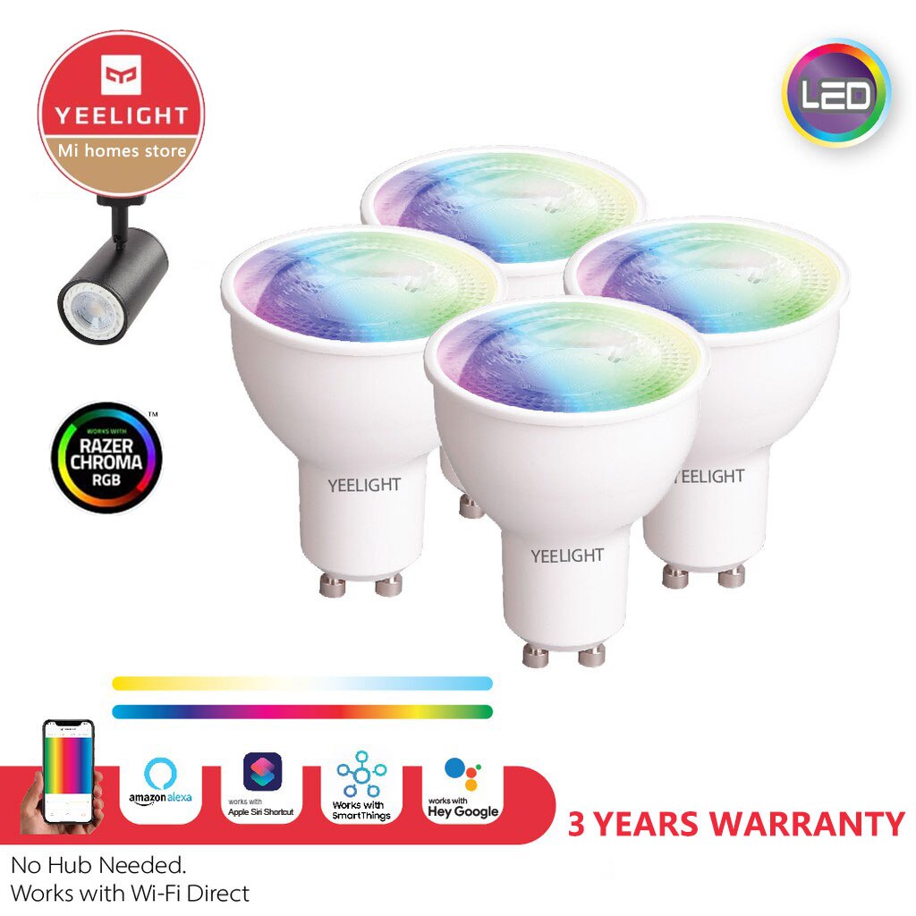 Yeelight yldp 004- a  gu10 farverig smart led pære  w1 spil musik sync app stemmestyring arbejde yeelight app google assistent alexa