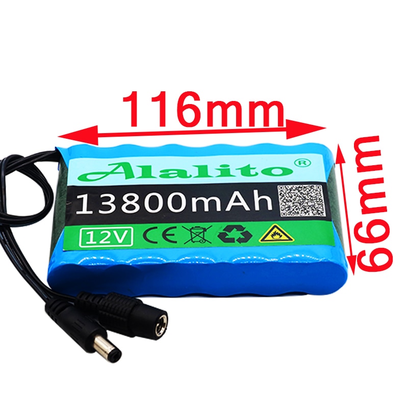 Alalito Portable Super 12V 13800mah battery Rechargeable Lithium Ion battery pack capacity DC 12.6v 13.8Ah CCTV Cam Monitor