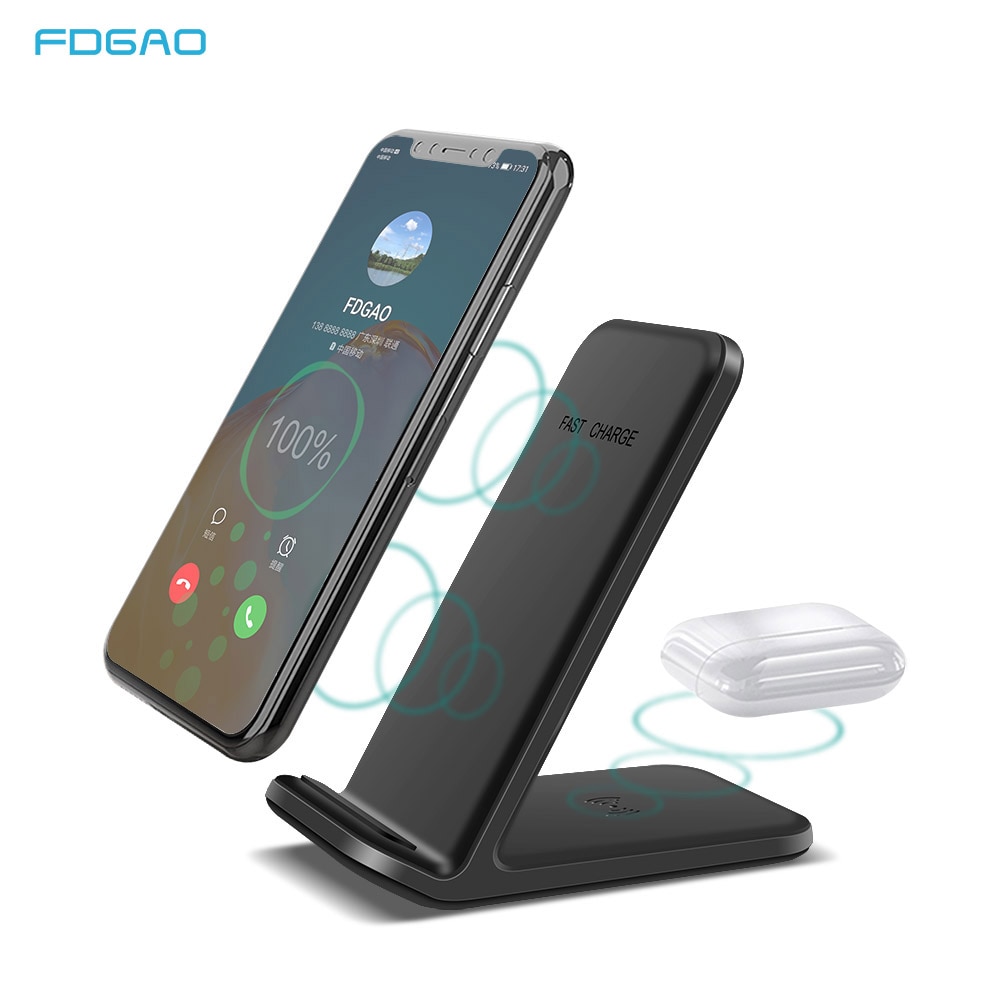 FDGAO Wireless Charger Stand 15W - 4-in-1 Charging Station for iPhone, AirPods, Samsung Galaxy