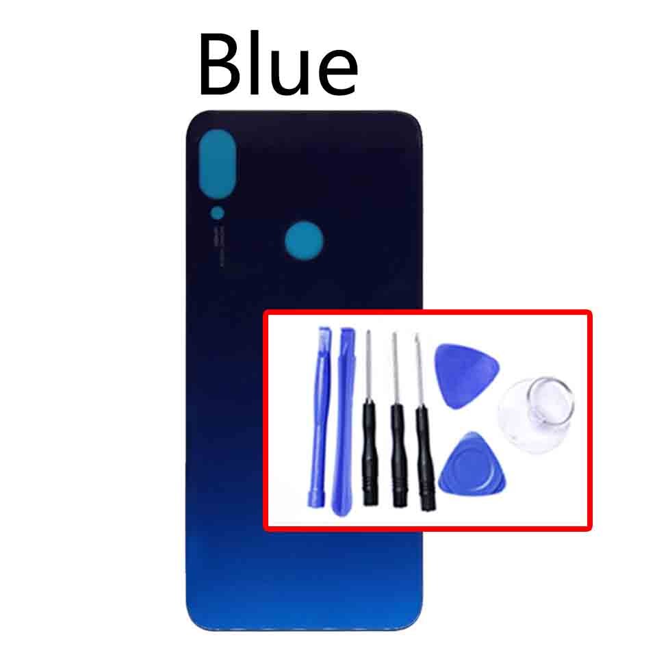 Para xiaomi redmi nnote 7 pro bateria de volta capa painel vidro porta traseira habitação caso substituição do escudo: Blue-With tool