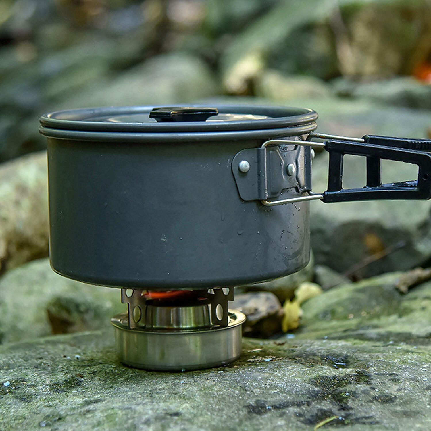 Lixada utomhus spis camping spis alkohol brännare mini alkohol spis med kors stativ spis rack stöd stativ