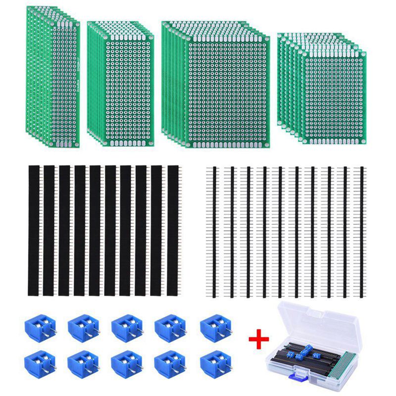 30 stuks dubbelzijdige printplaat prototype kit 4 formaten printplaat met 20 stuks 40- pins 2.54mm mannelijke en vrouwelijke header connector voor